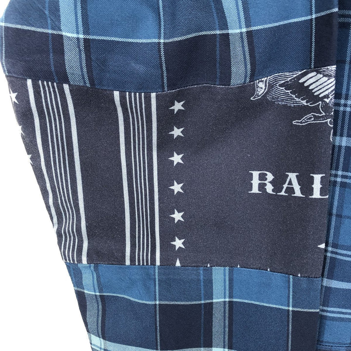 Ralph Lauren RALPH LAUREN all-over check pattern patchwork short-sleeved button-down shirt, men's size M equivalent. cotton blue type Vintage Second Hand
