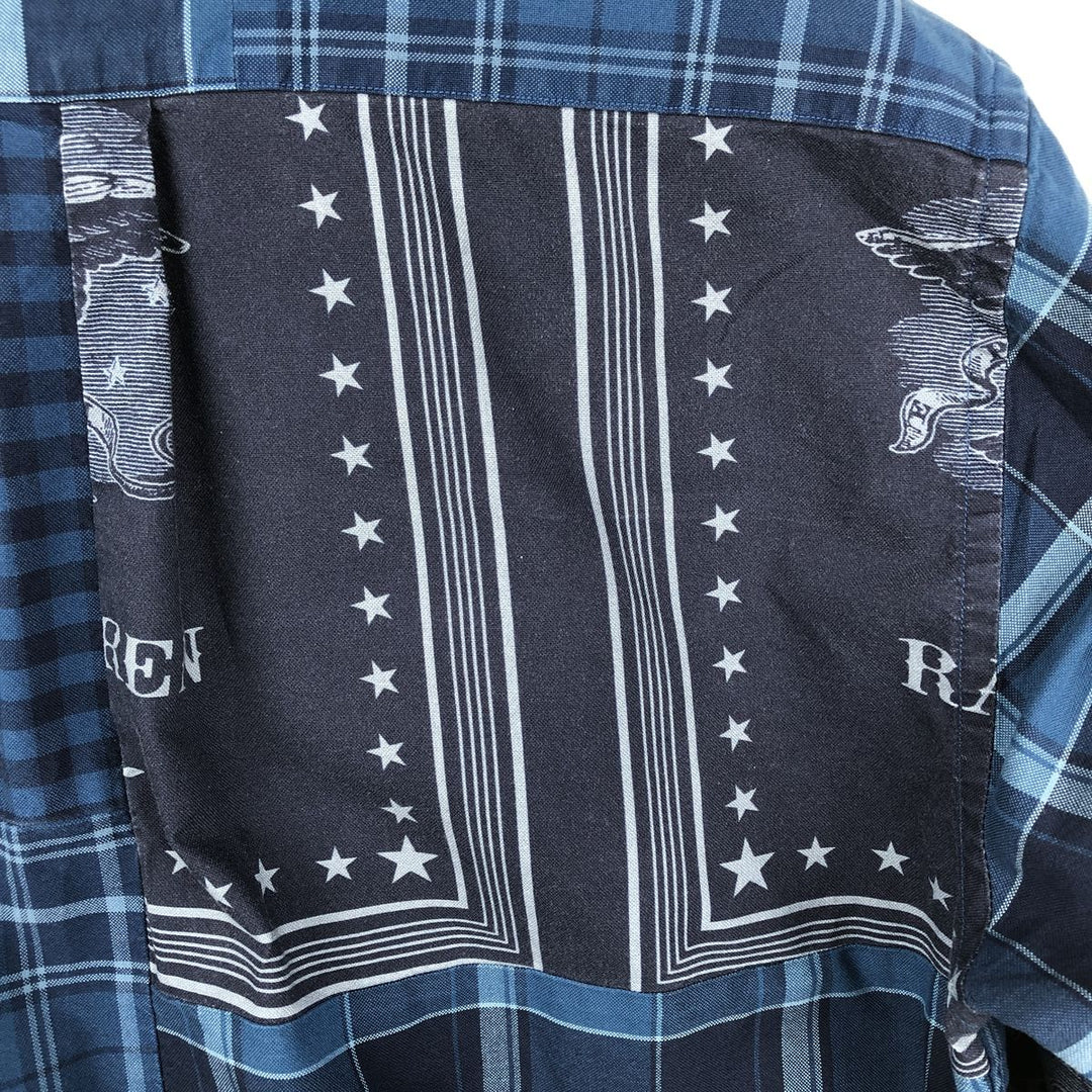 Ralph Lauren RALPH LAUREN all-over check pattern patchwork short-sleeved button-down shirt, men's size M equivalent. cotton blue type Vintage Second Hand