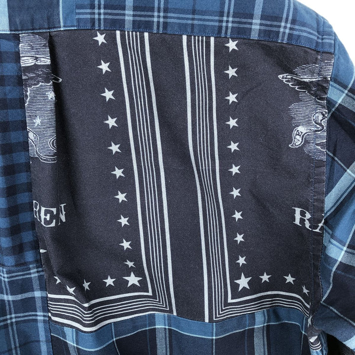 Ralph Lauren RALPH LAUREN all-over check pattern patchwork short-sleeved button-down shirt, men's size M equivalent. cotton blue type Vintage Second Hand