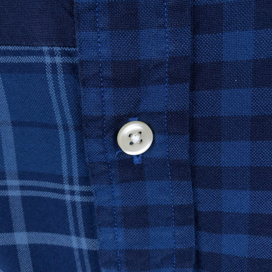 Ralph Lauren RALPH LAUREN all-over check pattern patchwork short-sleeved button-down shirt, men's size M equivalent. cotton blue type Vintage Second Hand