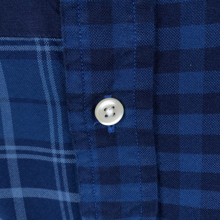 Ralph Lauren RALPH LAUREN all-over check pattern patchwork short-sleeved button-down shirt, men's size M equivalent. cotton blue type Vintage Second Hand