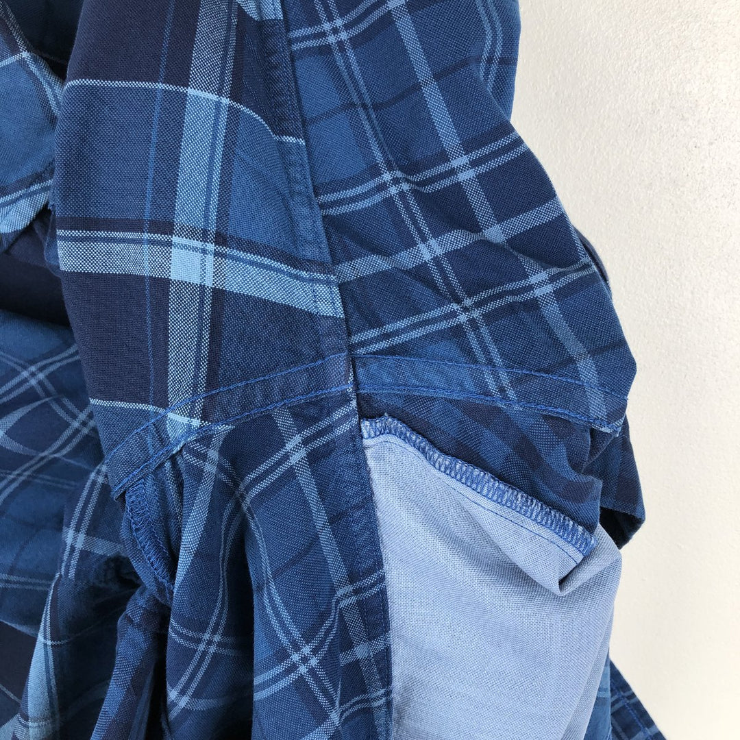 Ralph Lauren RALPH LAUREN all-over check pattern patchwork short-sleeved button-down shirt, men's size M equivalent. cotton blue type Vintage Second Hand