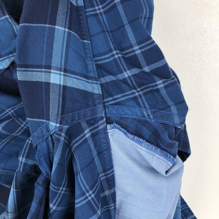 Ralph Lauren RALPH LAUREN all-over check pattern patchwork short-sleeved button-down shirt, men's size M equivalent. cotton blue type Vintage Second Hand