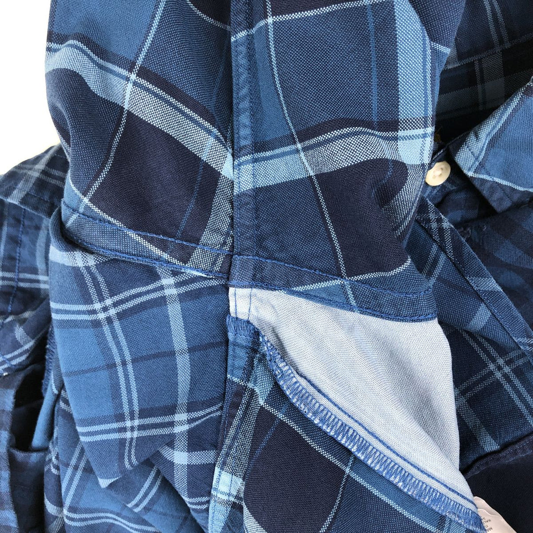 Ralph Lauren RALPH LAUREN all-over check pattern patchwork short-sleeved button-down shirt, men's size M equivalent. cotton blue type Vintage Second Hand