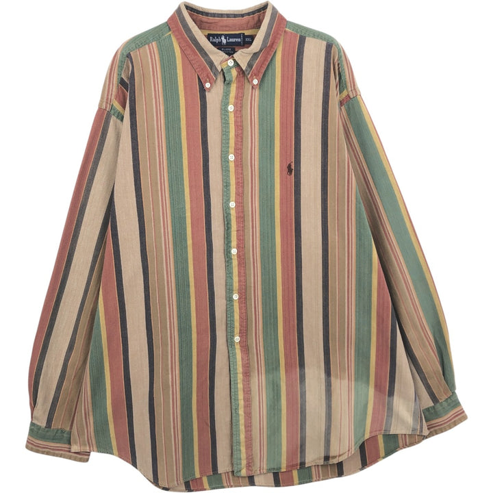 Ralph Lauren BLAIRE multi-stripe long-sleeved button-down striped shirt, men's XXL cotton Beige type Vintage Second Hand
