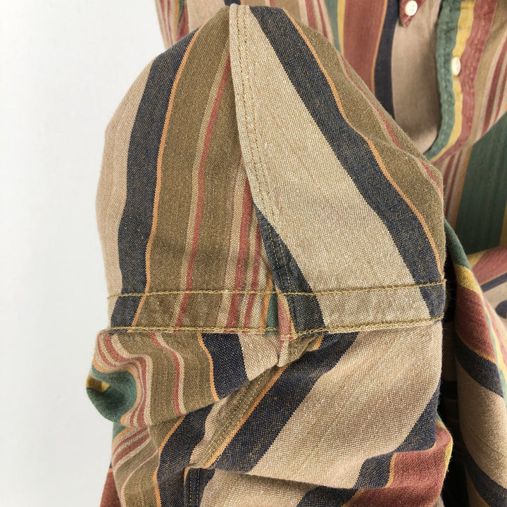 Ralph Lauren BLAIRE multi-stripe long-sleeved button-down striped shirt, men's XXL cotton Beige type Vintage Second Hand