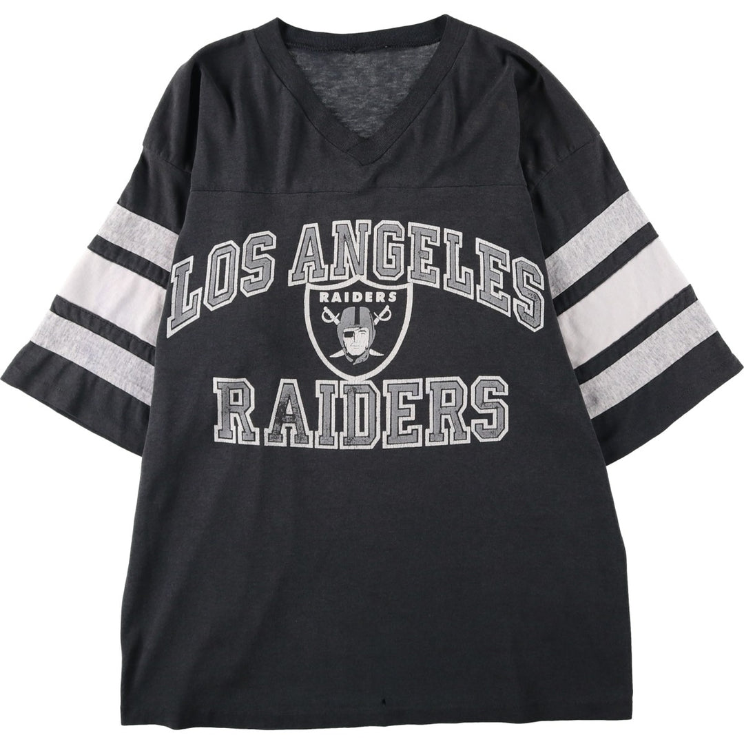 1990'S NFL Los Angeles Raiders V-neck football 3/4 sleeve t-shirt, men's size M equivalent, vintage. unclear black type Vintage Second Hand