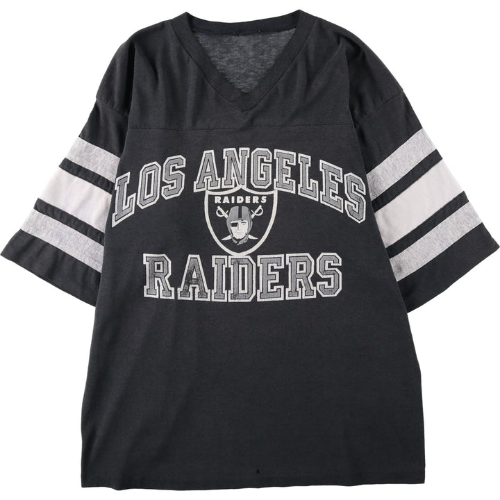 1990'S NFL Los Angeles Raiders V-neck football 3/4 sleeve t-shirt, men's size M equivalent, vintage. unclear black type Vintage Second Hand