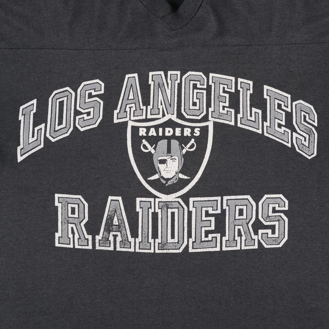 1990'S NFL Los Angeles Raiders V-neck football 3/4 sleeve t-shirt, men's size M equivalent, vintage. unclear black type Vintage Second Hand