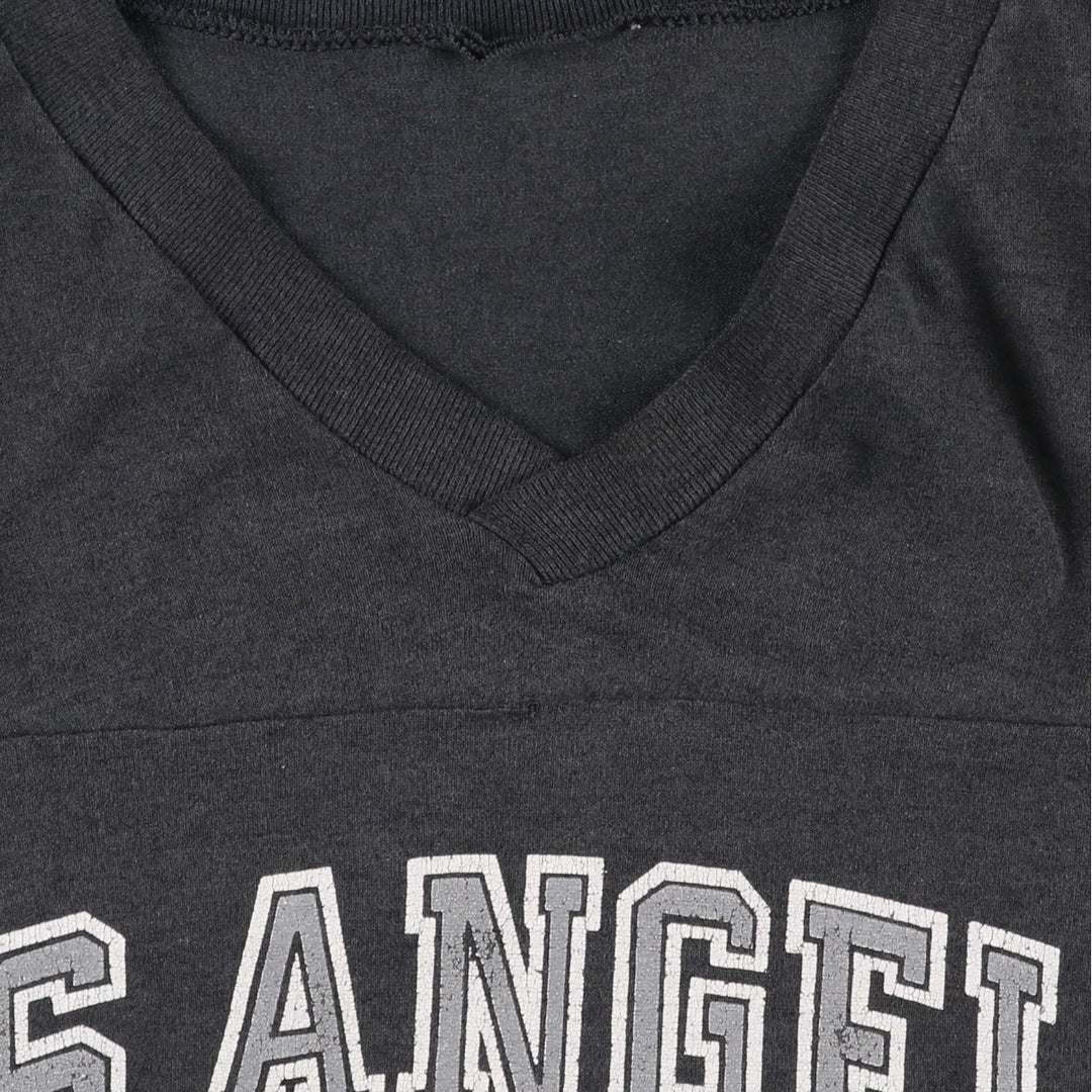 1990'S NFL Los Angeles Raiders V-neck football 3/4 sleeve t-shirt, men's size M equivalent, vintage. unclear black type Vintage Second Hand