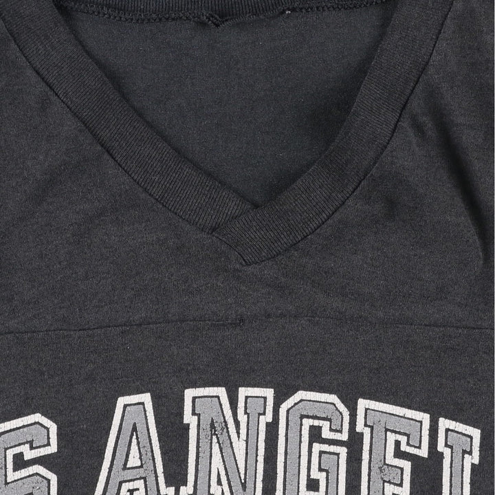 1990'S NFL Los Angeles Raiders V-neck football 3/4 sleeve t-shirt, men's size M equivalent, vintage. unclear black type Vintage Second Hand