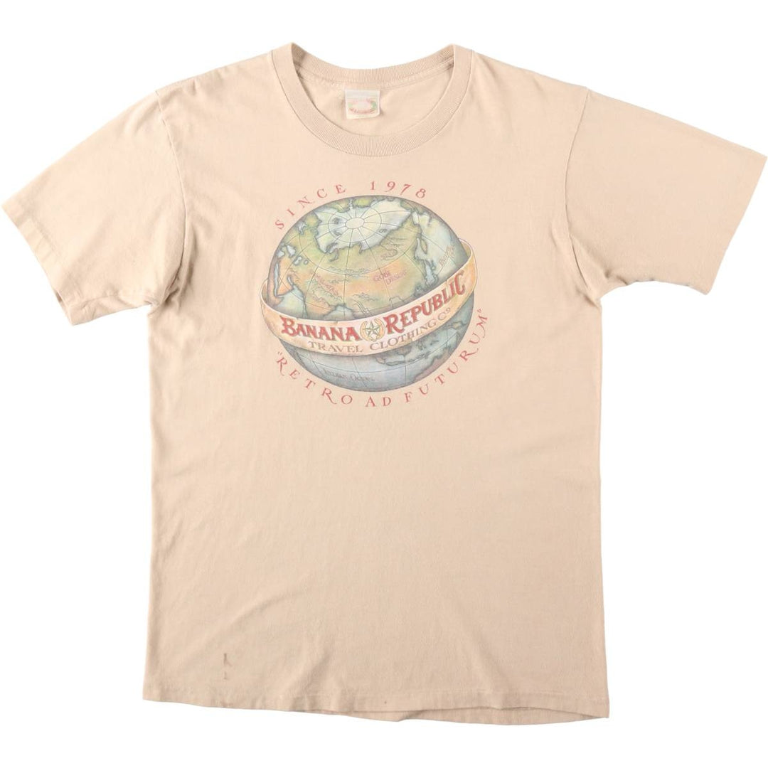 80'S Banana Republic Short-Sleeve Printed T-Shirt, Made in USA, Men's Size L (Equivalent), Vintage cotton beige type brown Vintage Second Hand
