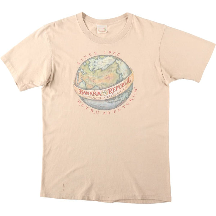 80'S Banana Republic Short-Sleeve Printed T-Shirt, Made in USA, Men's Size L (Equivalent), Vintage cotton beige type brown Vintage Second Hand