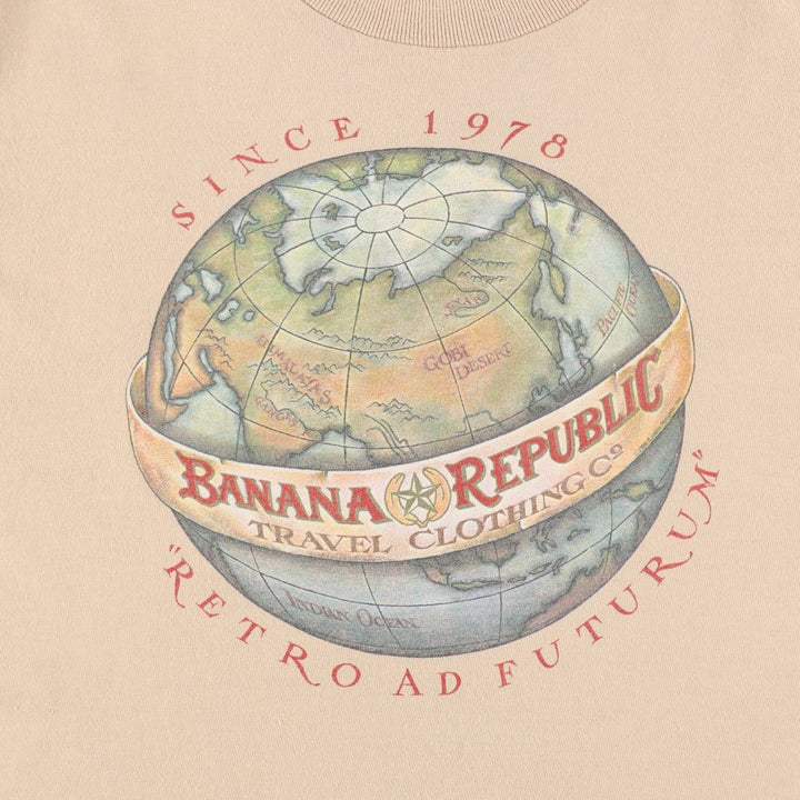 80'S Banana Republic Short-Sleeve Printed T-Shirt, Made in USA, Men's Size L (Equivalent), Vintage cotton beige type brown Vintage Second Hand