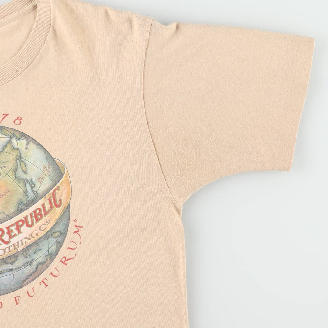 80'S Banana Republic Short-Sleeve Printed T-Shirt, Made in USA, Men's Size L (Equivalent), Vintage cotton beige type brown Vintage Second Hand