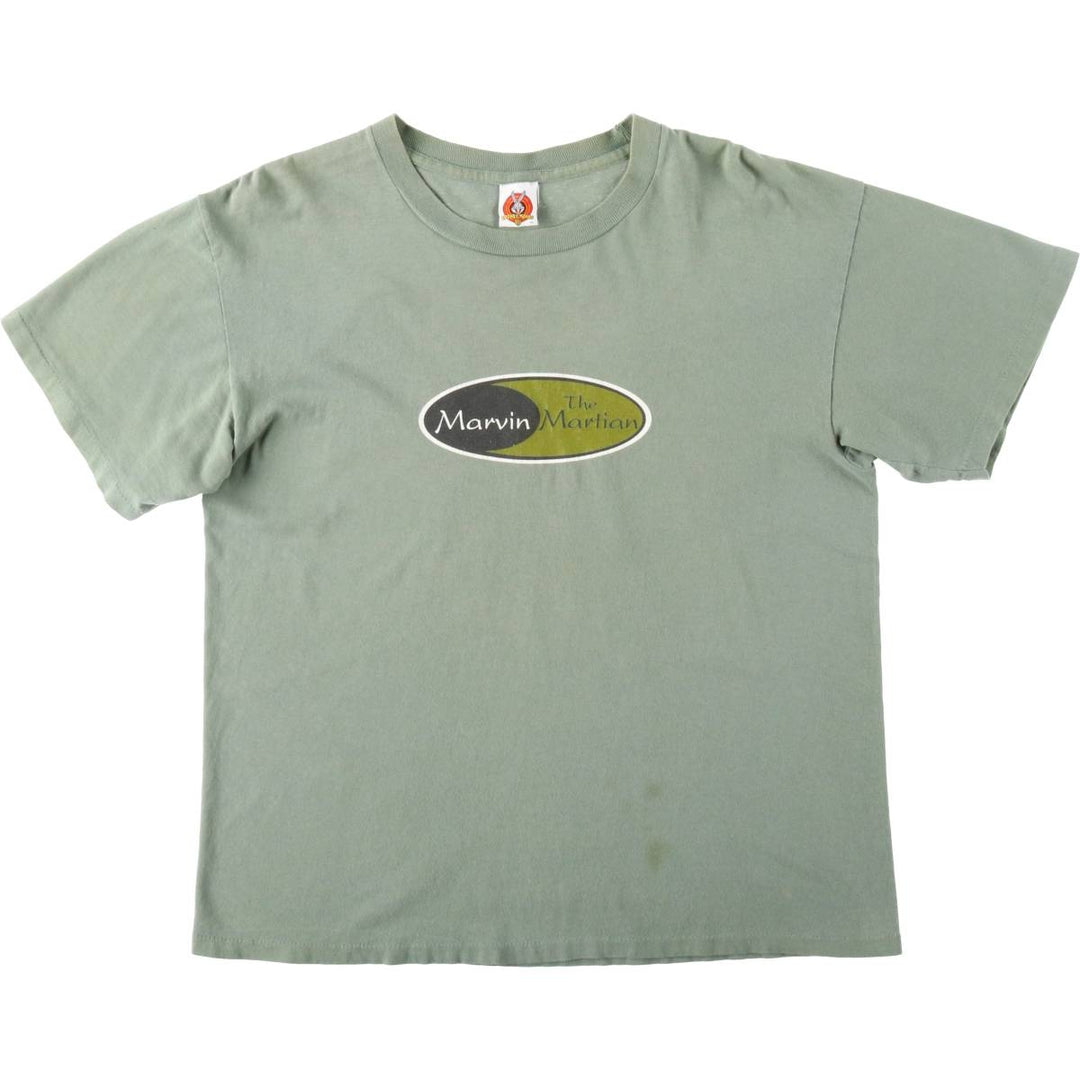 90'S Looney Tunes Marvin the Martian Character Print T-Shirt, Made in USA, Men's Size L (approx.), Vintage cotton Khaki type Vintage Second Hand
