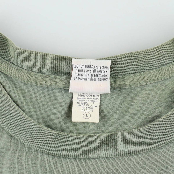 90'S Looney Tunes Marvin the Martian Character Print T-Shirt, Made in USA, Men's Size L (approx.), Vintage cotton Khaki type Vintage Second Hand