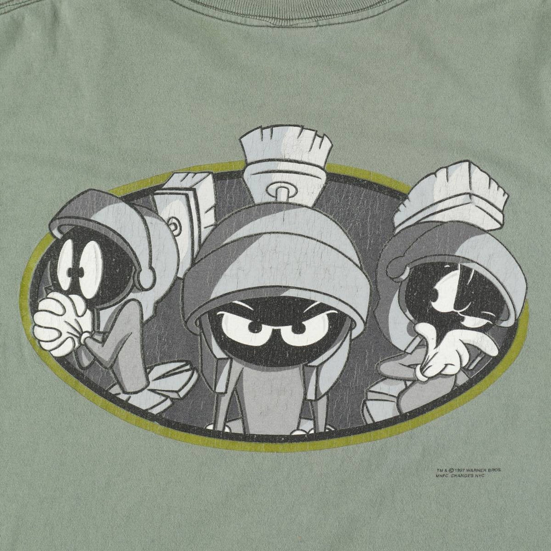 90'S Looney Tunes Marvin the Martian Character Print T-Shirt, Made in USA, Men's Size L (approx.), Vintage cotton Khaki type Vintage Second Hand