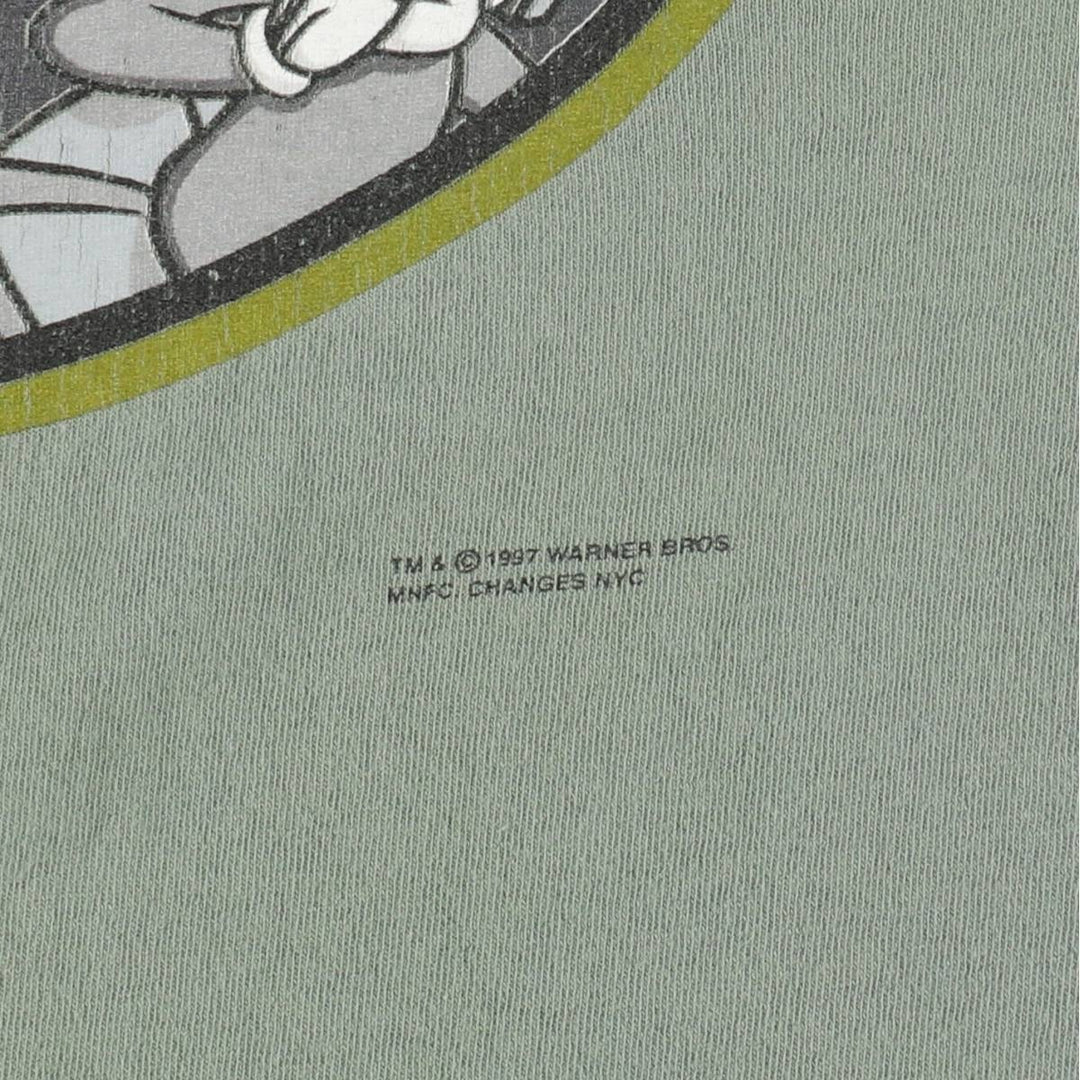 90'S Looney Tunes Marvin the Martian Character Print T-Shirt, Made in USA, Men's Size L (approx.), Vintage cotton Khaki type Vintage Second Hand
