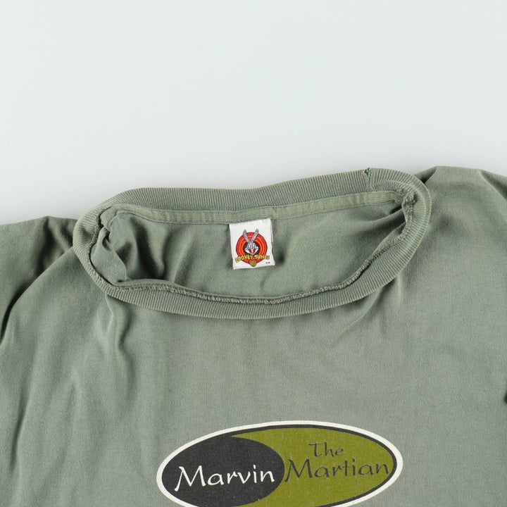 90'S Looney Tunes Marvin the Martian Character Print T-Shirt, Made in USA, Men's Size L (approx.), Vintage cotton Khaki type Vintage Second Hand