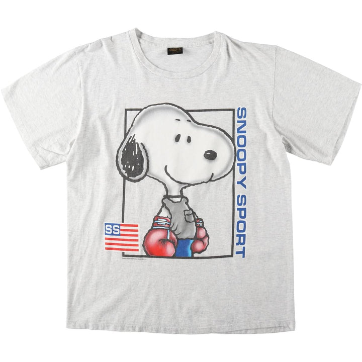 90'S Changes Snoopy American Flag Pattern Polo Sport Parody Character Print T-Shirt, Made in USA, Men's XL Equivalent cotton gray type Vintage Second Hand