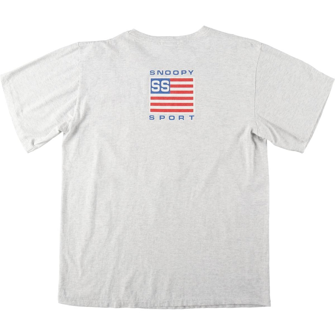 90'S Changes Snoopy American Flag Pattern Polo Sport Parody Character Print T-Shirt, Made in USA, Men's XL Equivalent cotton gray type Vintage Second Hand