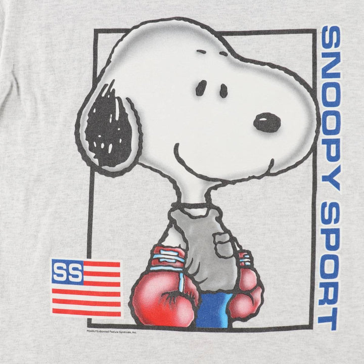 90'S Changes Snoopy American Flag Pattern Polo Sport Parody Character Print T-Shirt, Made in USA, Men's XL Equivalent cotton gray type Vintage Second Hand