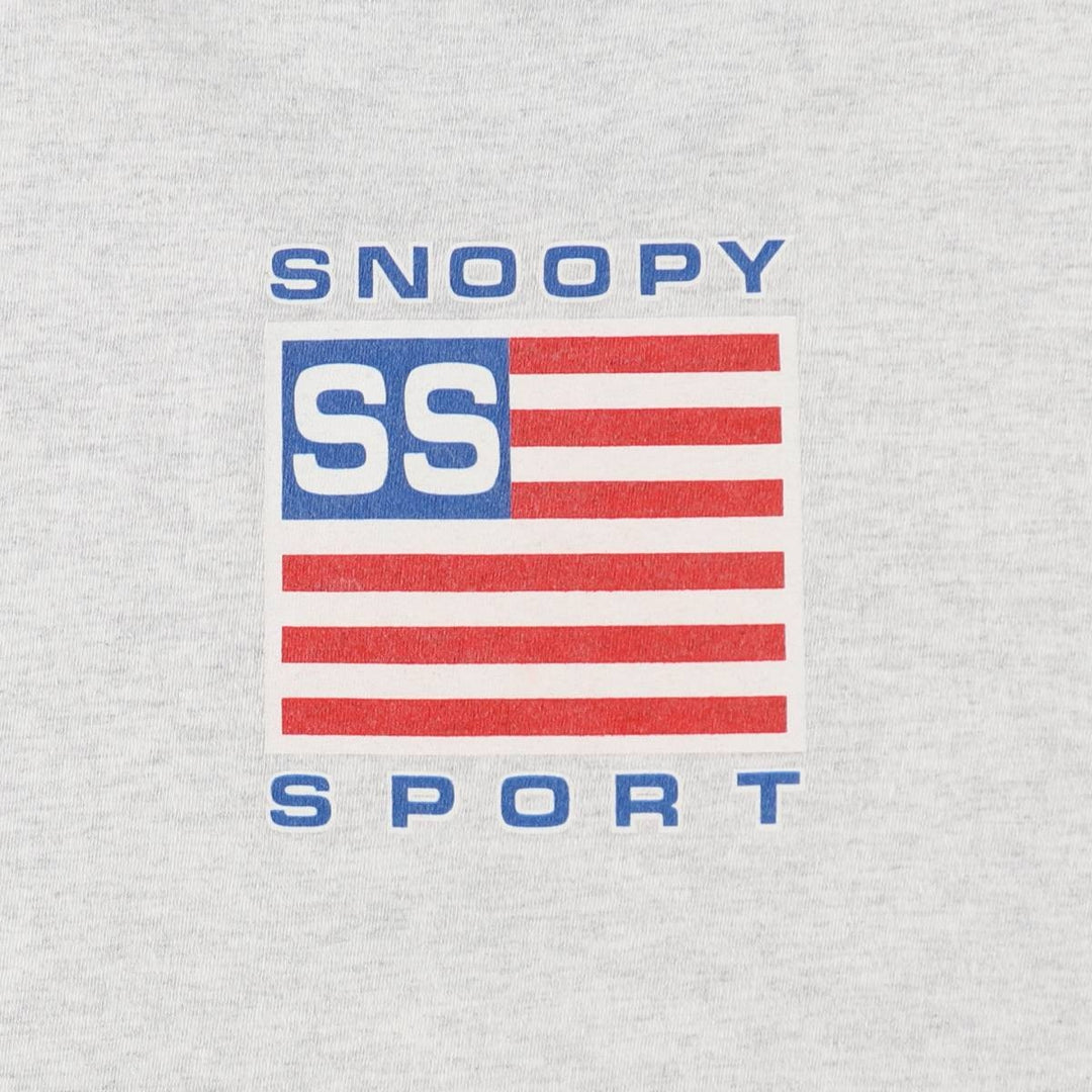 90'S Changes Snoopy American Flag Pattern Polo Sport Parody Character Print T-Shirt, Made in USA, Men's XL Equivalent cotton gray type Vintage Second Hand