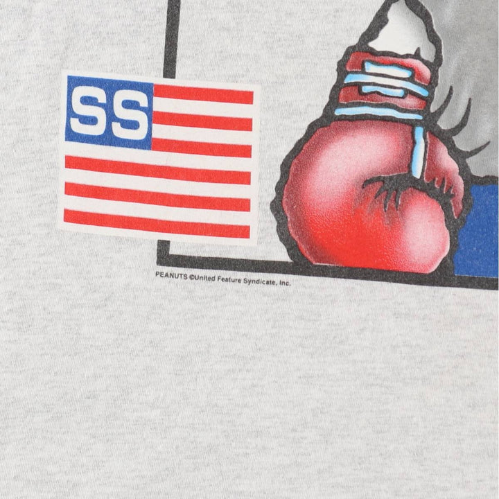 90'S Changes Snoopy American Flag Pattern Polo Sport Parody Character Print T-Shirt, Made in USA, Men's XL Equivalent cotton gray type Vintage Second Hand