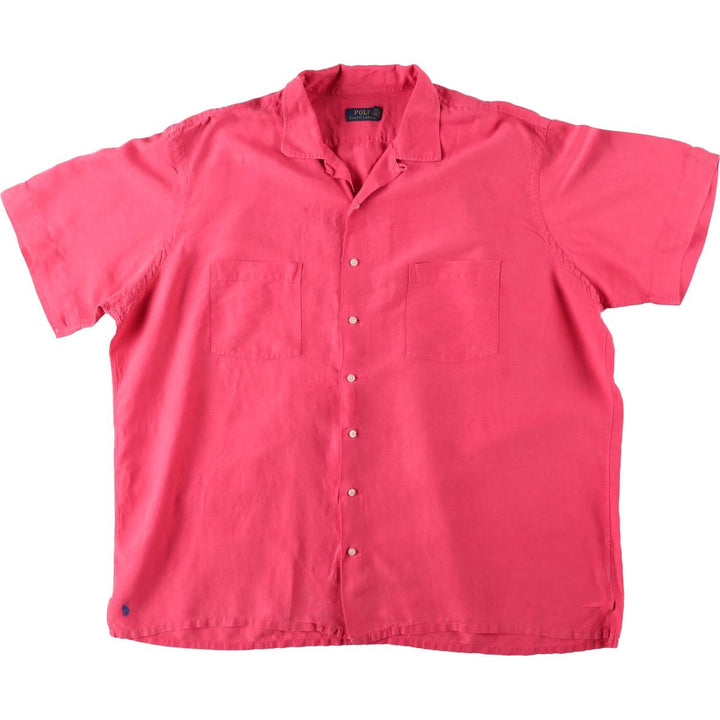 Ralph Lauren POLO RALPH LAUREN Short Sleeve Open Collar Linen Shirt Box Shirt Men's XXL linen pink type Vintage Second Hand