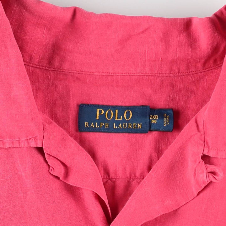 Ralph Lauren POLO RALPH LAUREN Short Sleeve Open Collar Linen Shirt Box Shirt Men's XXL linen pink type Vintage Second Hand