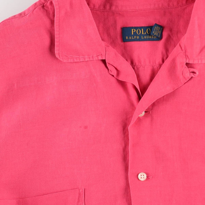 Ralph Lauren POLO RALPH LAUREN Short Sleeve Open Collar Linen Shirt Box Shirt Men's XXL linen pink type Vintage Second Hand