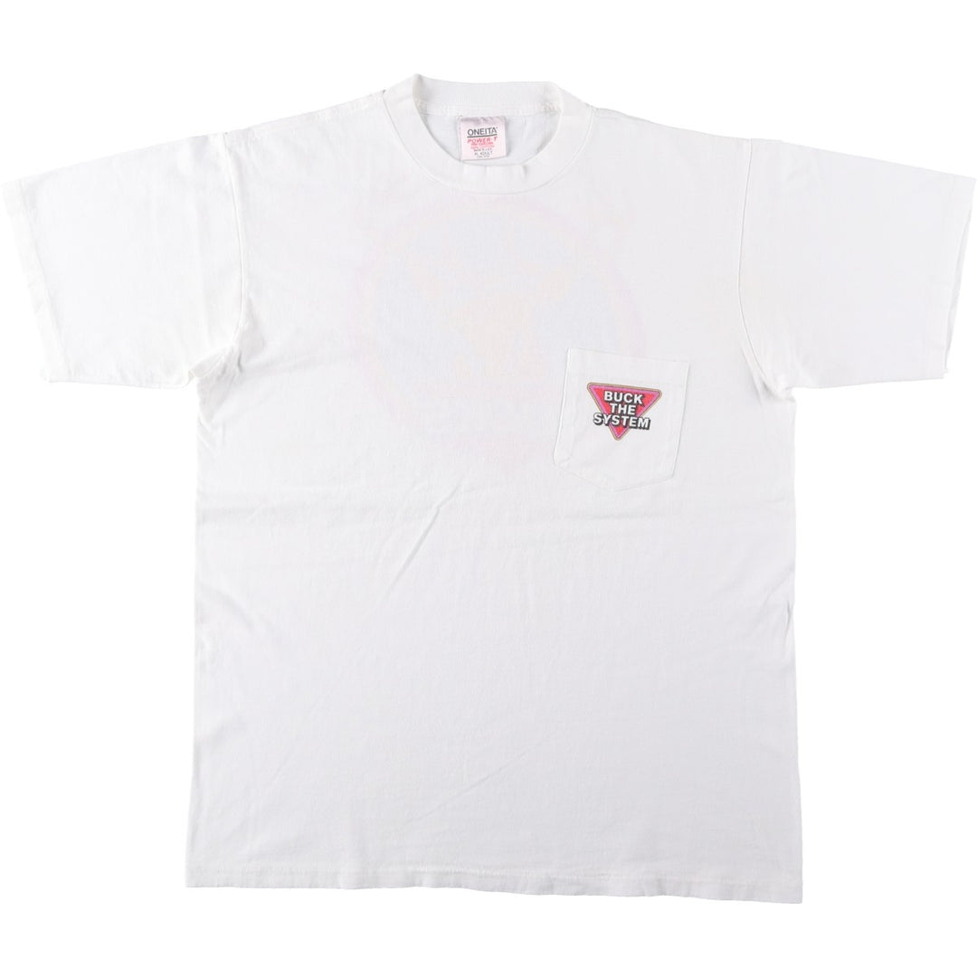 90'S ONEITA POWER-T Advertising T-Shirt, Made in USA, Men's XL equivalent, Vintage cotton white type Vintage Second Hand