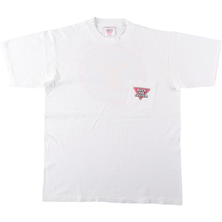 90'S ONEITA POWER-T Advertising T-Shirt, Made in USA, Men's XL equivalent, Vintage cotton white type Vintage Second Hand