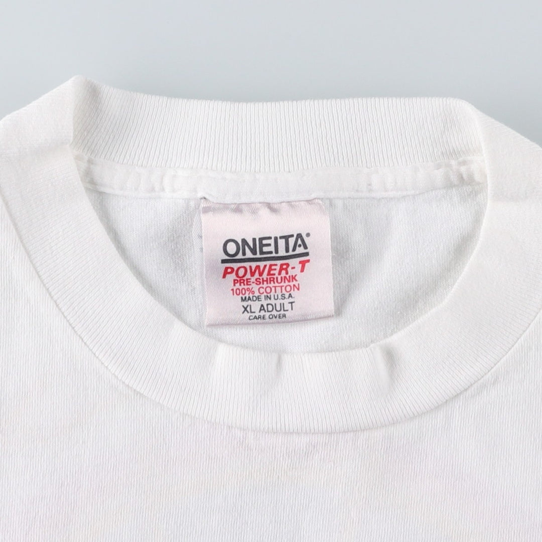 90'S ONEITA POWER-T Advertising T-Shirt, Made in USA, Men's XL equivalent, Vintage cotton white type Vintage Second Hand