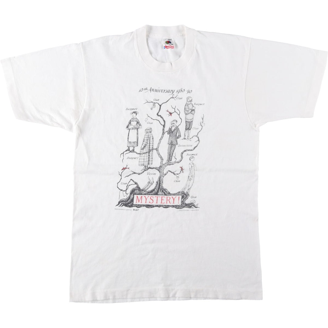 90'S Fruit of the Loom Edward Gorey Art T-shirt, Made in USA, Men's Size L (approx.), Vintage cotton white type Vintage Second Hand