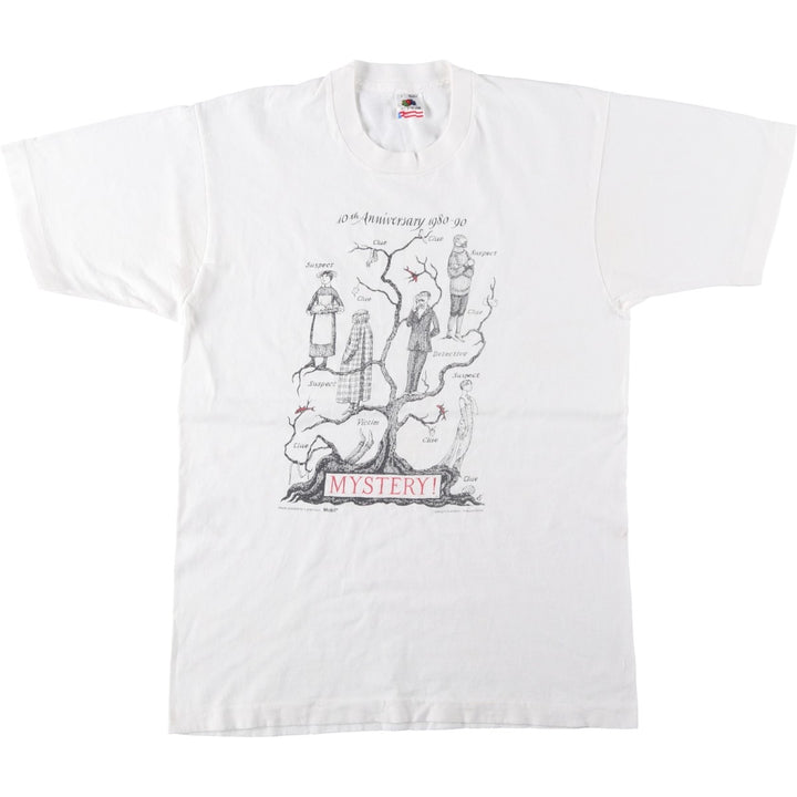 90'S Fruit of the Loom Edward Gorey Art T-shirt, Made in USA, Men's Size L (approx.), Vintage cotton white type Vintage Second Hand