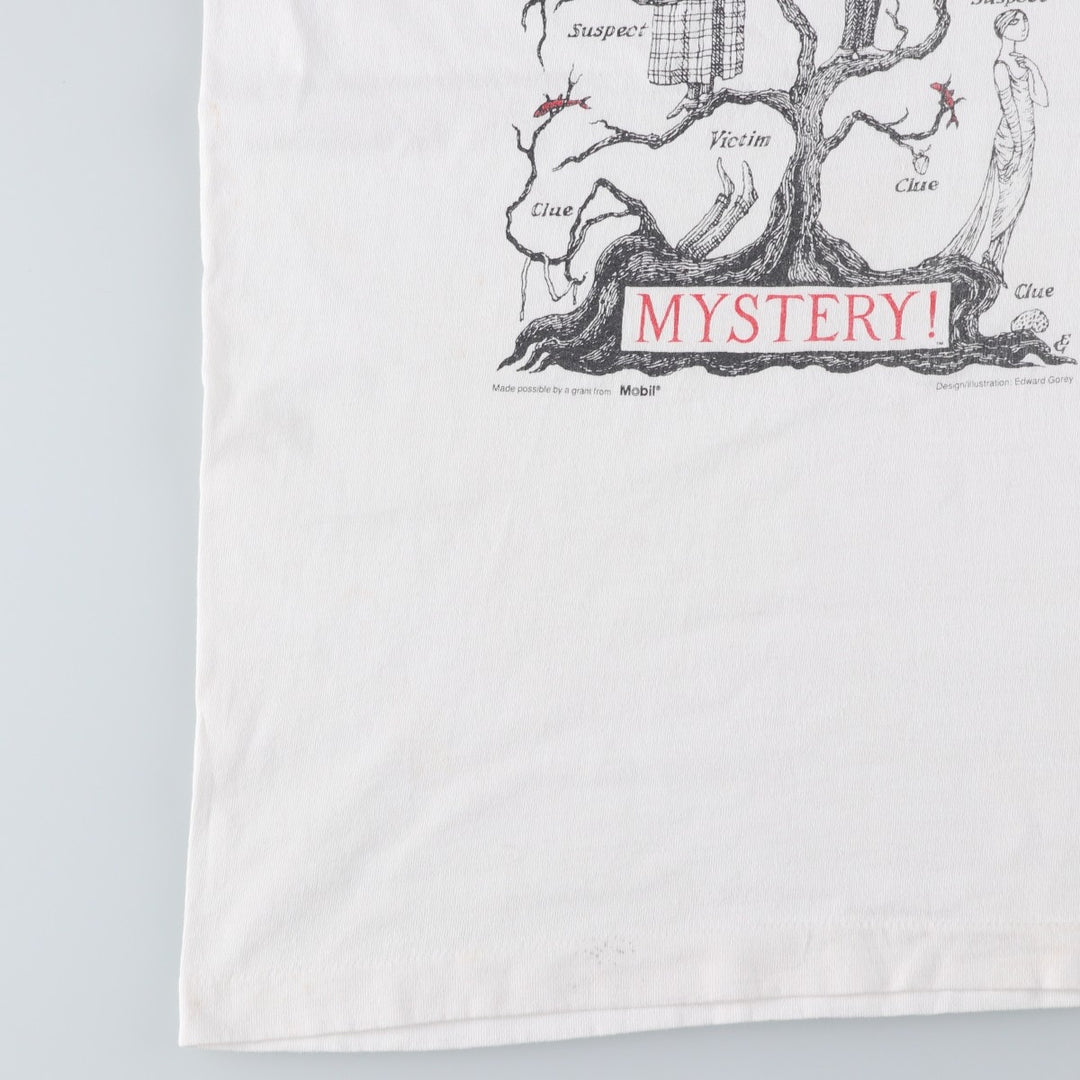90'S Fruit of the Loom Edward Gorey Art T-shirt, Made in USA, Men's Size L (approx.), Vintage cotton white type Vintage Second Hand