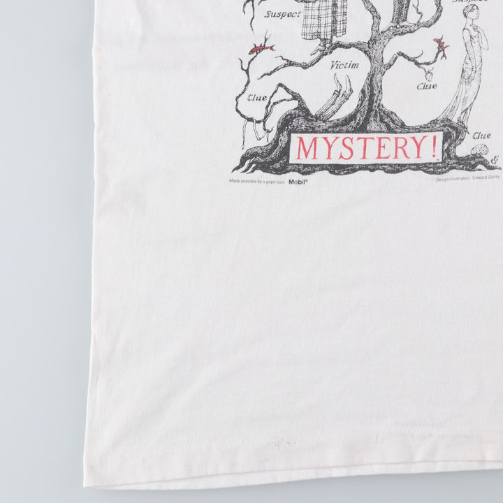 90'S Fruit of the Loom Edward Gorey Art T-shirt, Made in USA, Men's Size L (approx.), Vintage cotton white type Vintage Second Hand