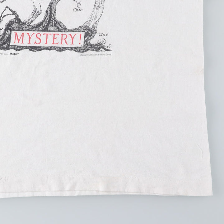 90'S Fruit of the Loom Edward Gorey Art T-shirt, Made in USA, Men's Size L (approx.), Vintage cotton white type Vintage Second Hand