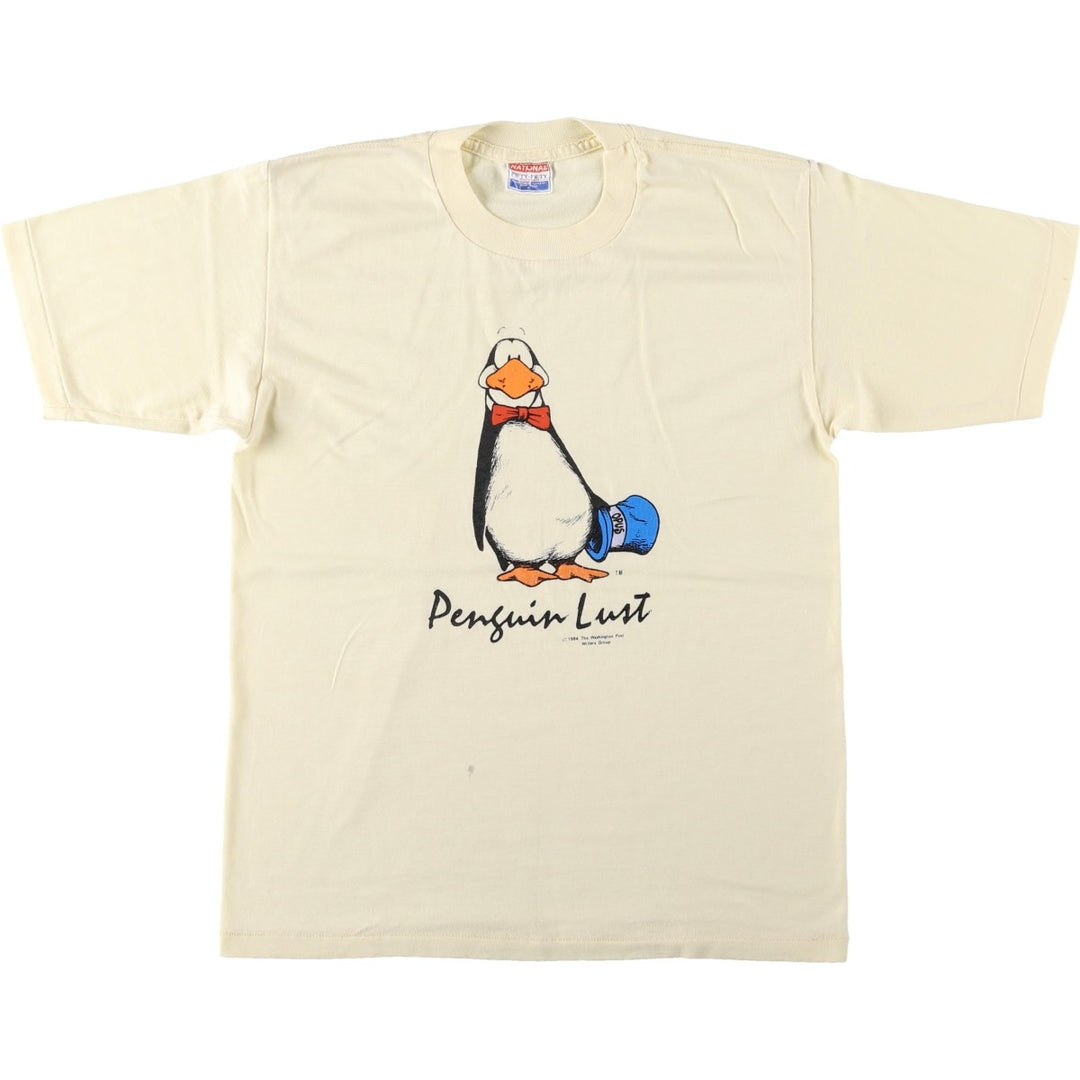 80'S NATIONAL BLOOM COUNTY Opus the Penguin Print T-Shirt, Made in USA, Men's Size M (approx.), Vintage cotton unbleached Vintage Second Hand