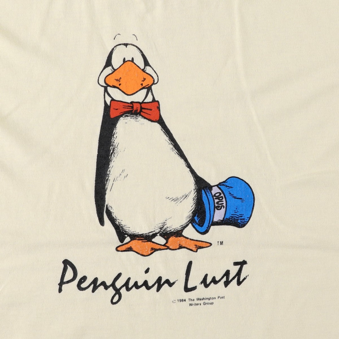 80'S NATIONAL BLOOM COUNTY Opus the Penguin Print T-Shirt, Made in USA, Men's Size M (approx.), Vintage cotton unbleached Vintage Second Hand