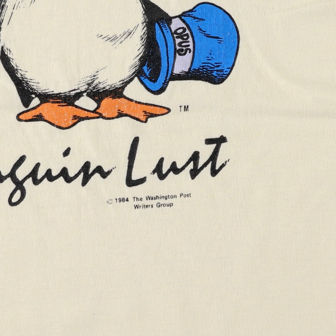 80'S NATIONAL BLOOM COUNTY Opus the Penguin Print T-Shirt, Made in USA, Men's Size M (approx.), Vintage cotton unbleached Vintage Second Hand