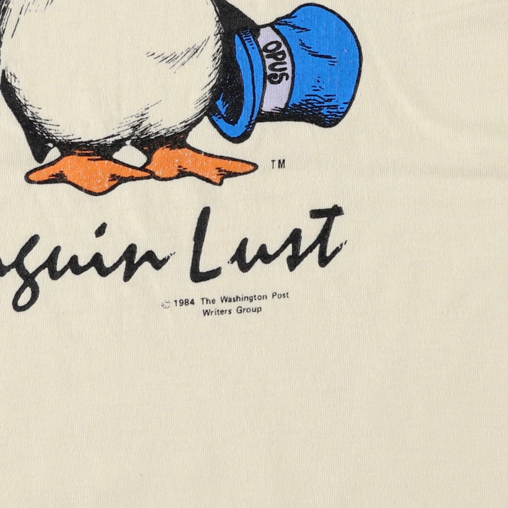 80'S NATIONAL BLOOM COUNTY Opus the Penguin Print T-Shirt, Made in USA, Men's Size M (approx.), Vintage cotton unbleached Vintage Second Hand