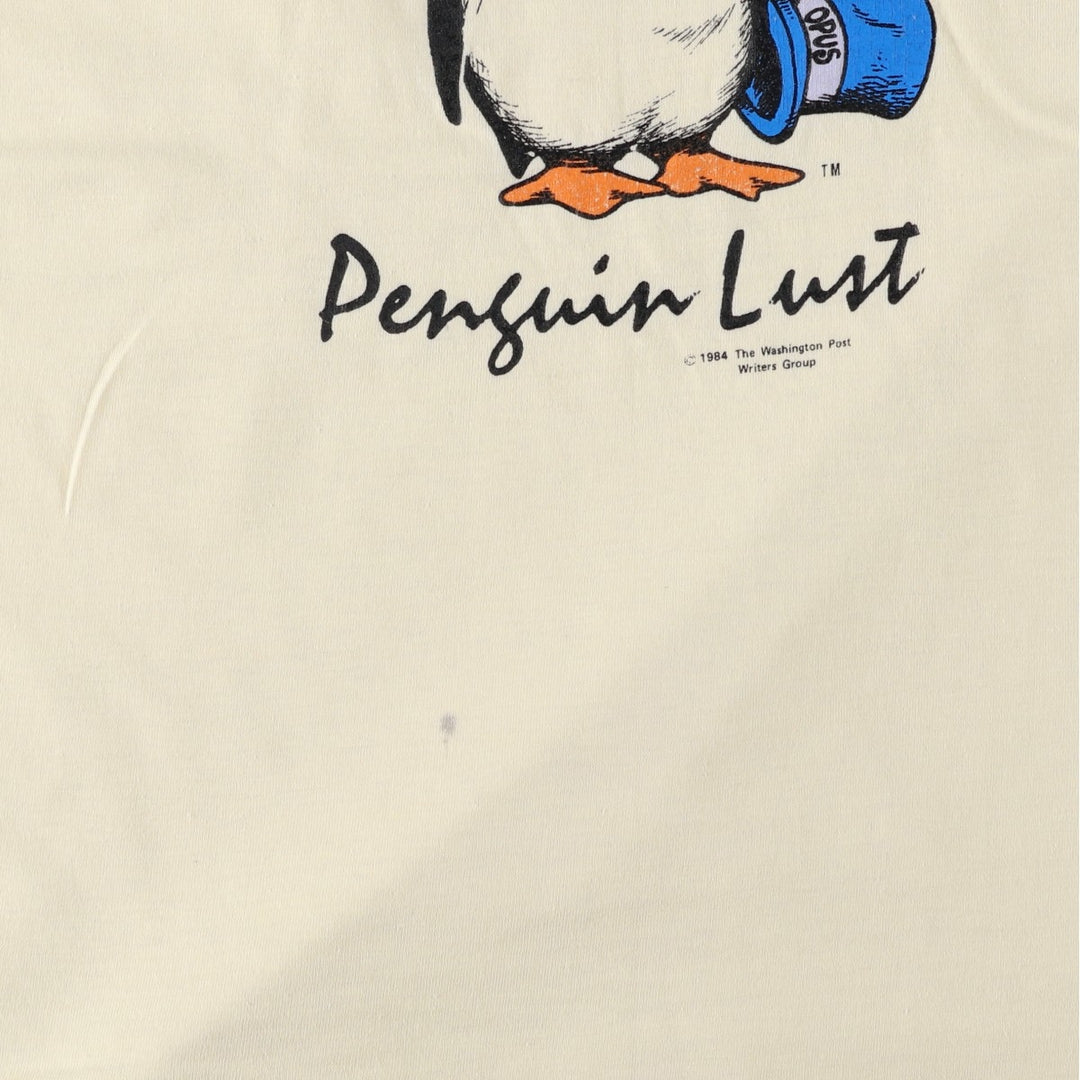 80'S NATIONAL BLOOM COUNTY Opus the Penguin Print T-Shirt, Made in USA, Men's Size M (approx.), Vintage cotton unbleached Vintage Second Hand