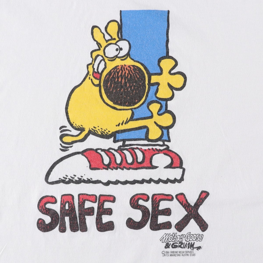 80'S Stedman Mother Goose and Grimm erotic print t-shirt, made in USA, vintage. cotton white type Vintage Second Hand