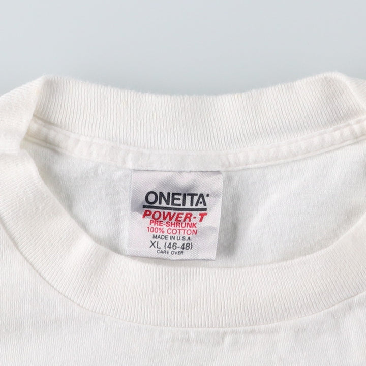 90'S ONEITA POWER-T Printed T-shirt Made in USA Men's XL Vintage cotton white type Vintage Second Hand