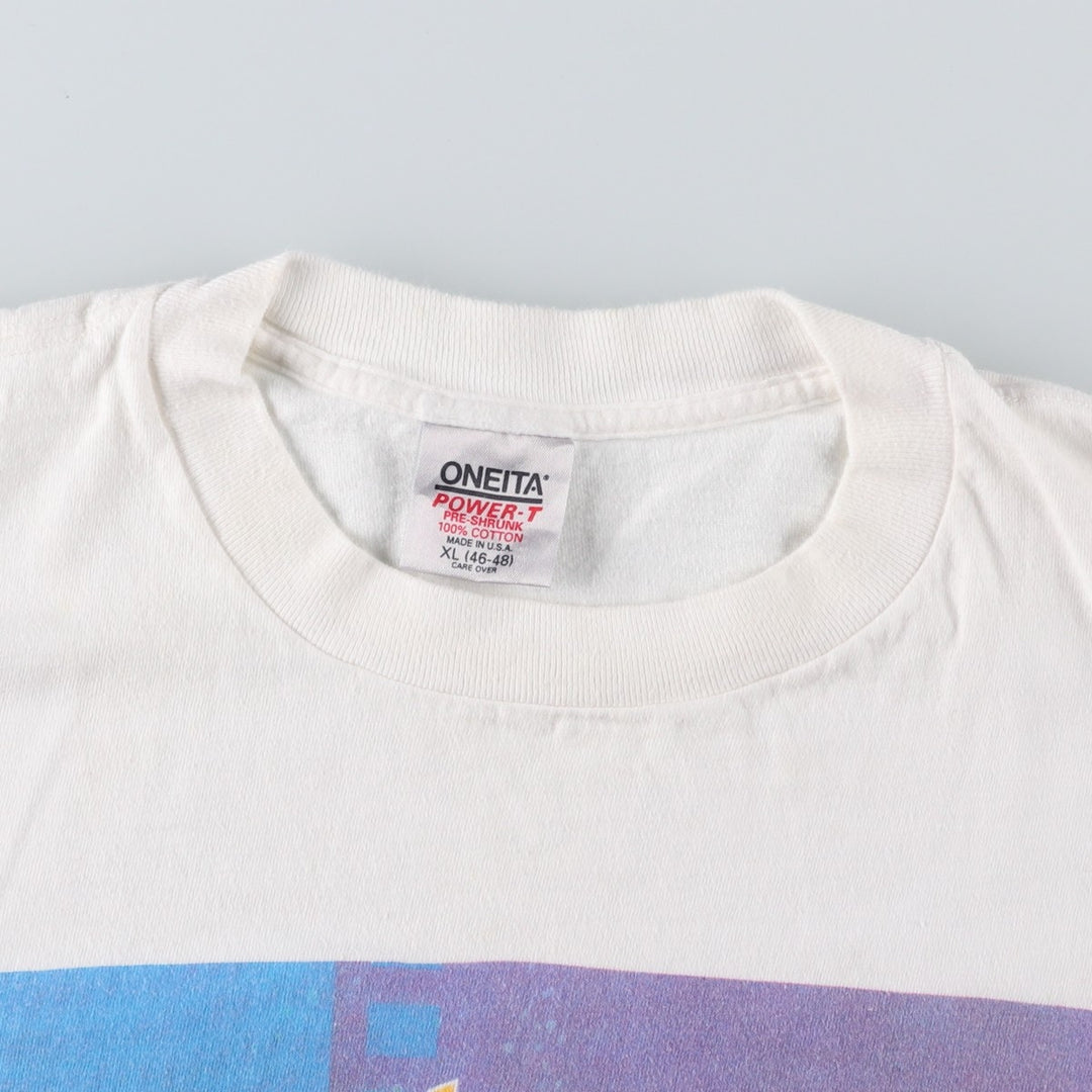 90'S ONEITA POWER-T Printed T-shirt Made in USA Men's XL Vintage cotton white type Vintage Second Hand