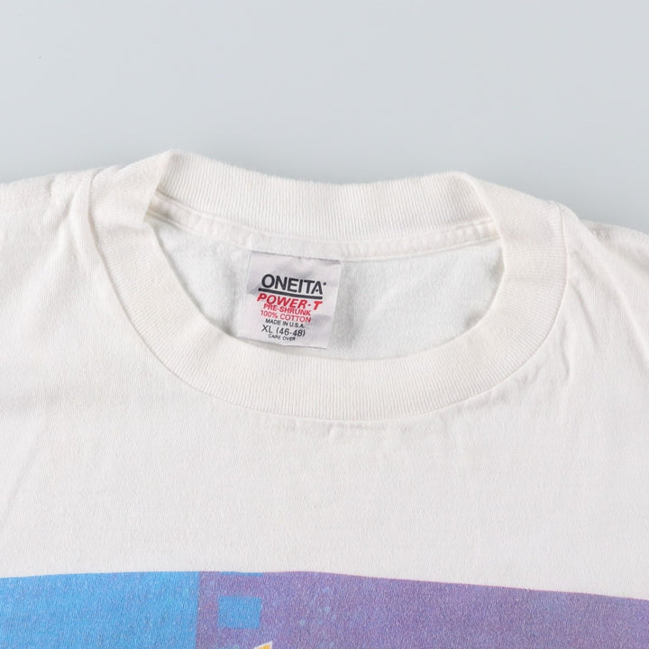 90'S ONEITA POWER-T Printed T-shirt Made in USA Men's XL Vintage cotton white type Vintage Second Hand