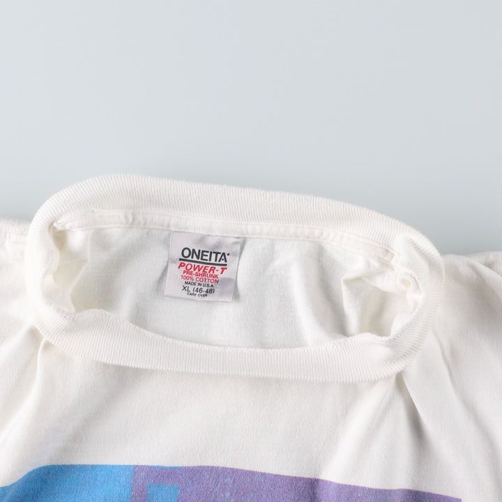 90'S ONEITA POWER-T Printed T-shirt Made in USA Men's XL Vintage cotton white type Vintage Second Hand